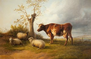 牛とストゥールバレーを見る 作： Thomas Sidney Cooper